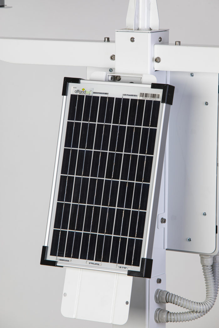 STAZIONE METEO Green Planet Bianco Plus. 7 Grandezze - Unità di acquisizione e trasmissione UMTS/LTE - Alimentazione autonoma 12V - Struttura bianca con piastra base in acciaio - Pluviometro in alluminio, bocca da 200 cm2 e bascula in acciaio - immagine 4